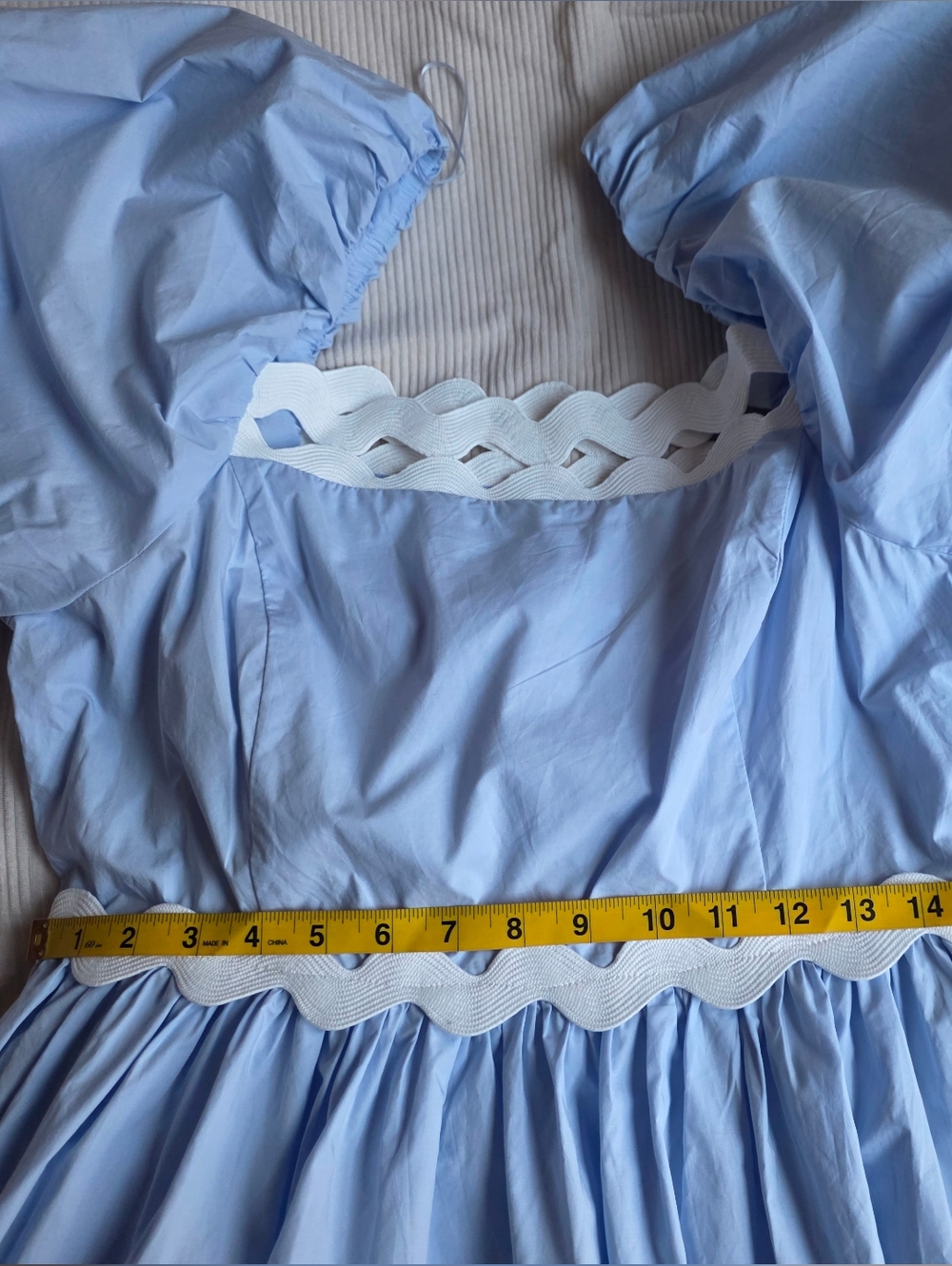 English Factory Scallop-Trim Cotton Midi Dress Sz L Blue Ecru Trim Nwt - Picture 7 of 16